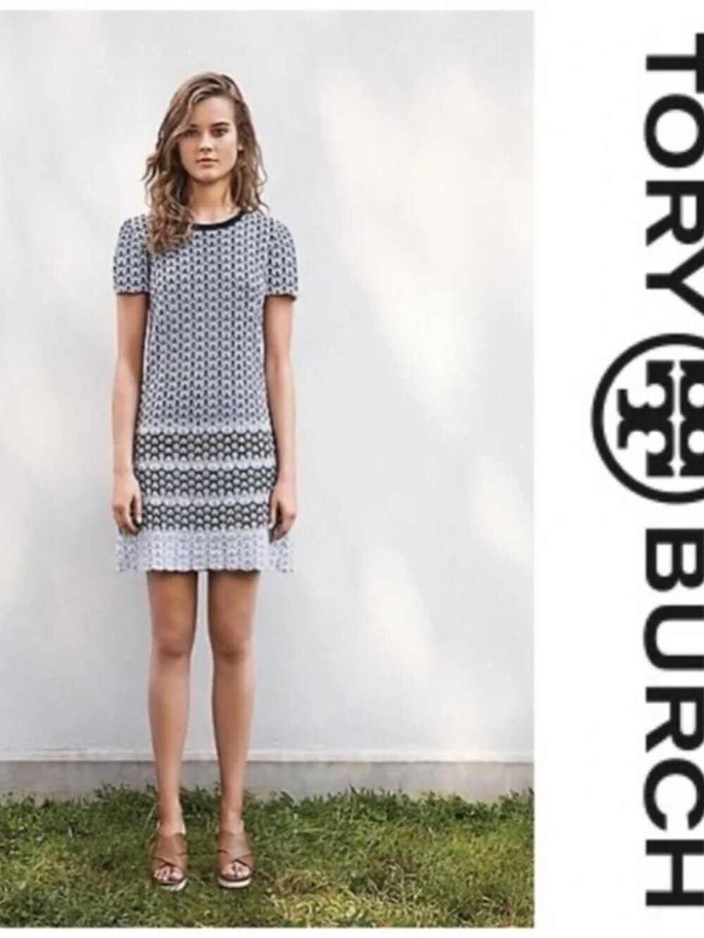 Tory Burch Womens XS Blue Feather Beverly Dress Crochet Mini Cotton Lined